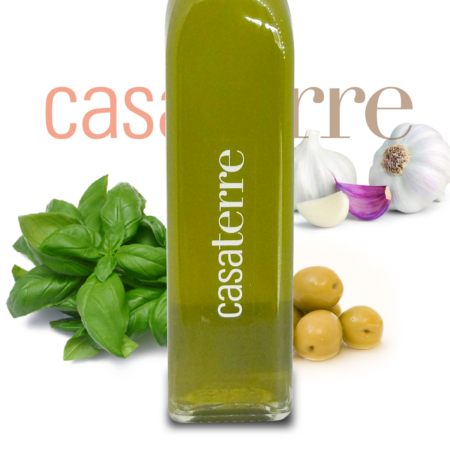 Aceite de oliva extra virgen con ajo y albahaca Casaterre