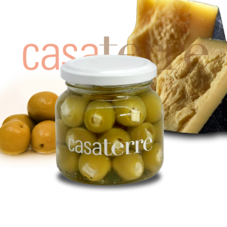Aceitunas verdes rellenas con queso Reggianito Casaterre